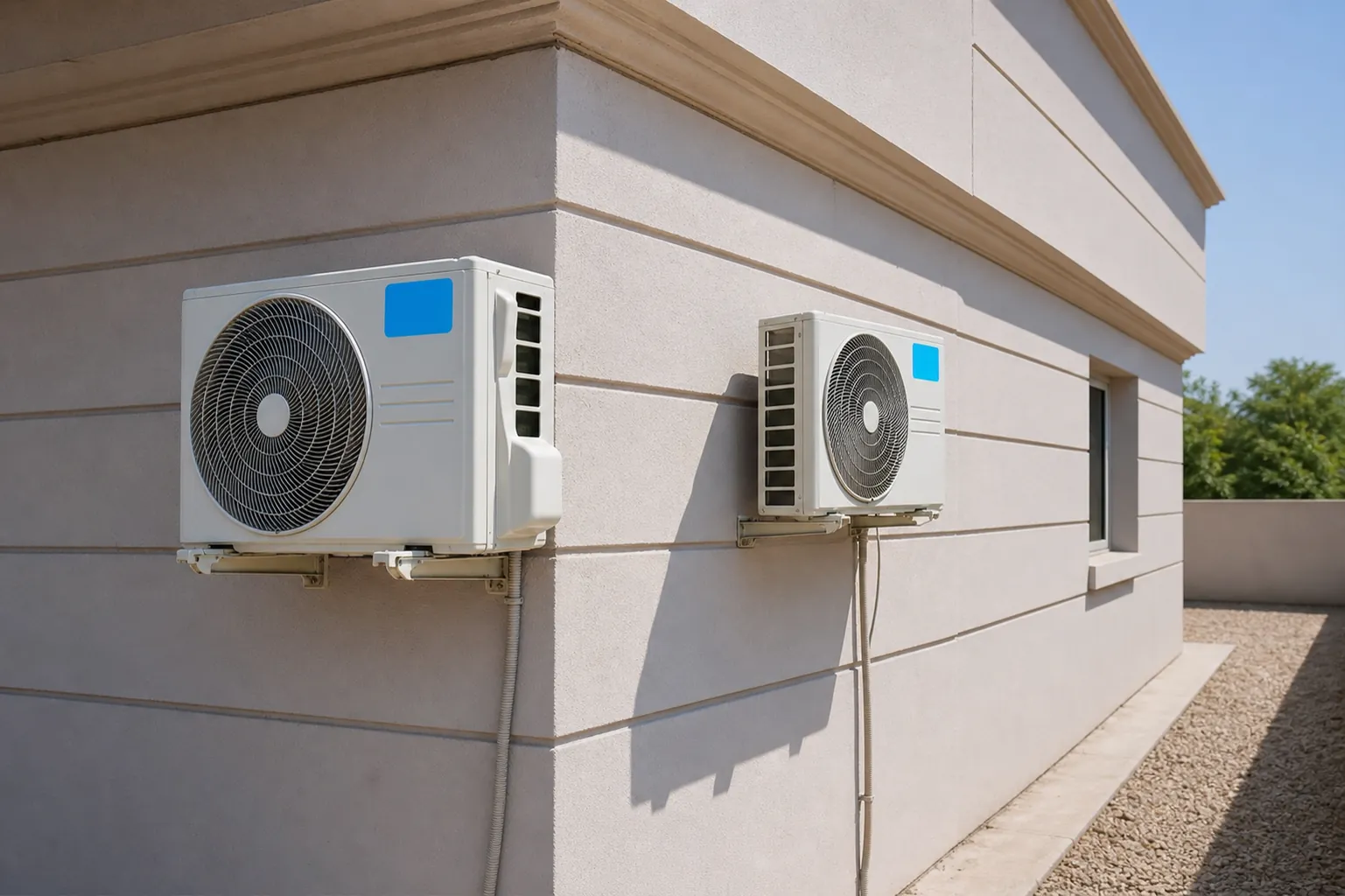 Dos unidades exteriores de un equipo multisplit instaladas en la fachada de un chalet
